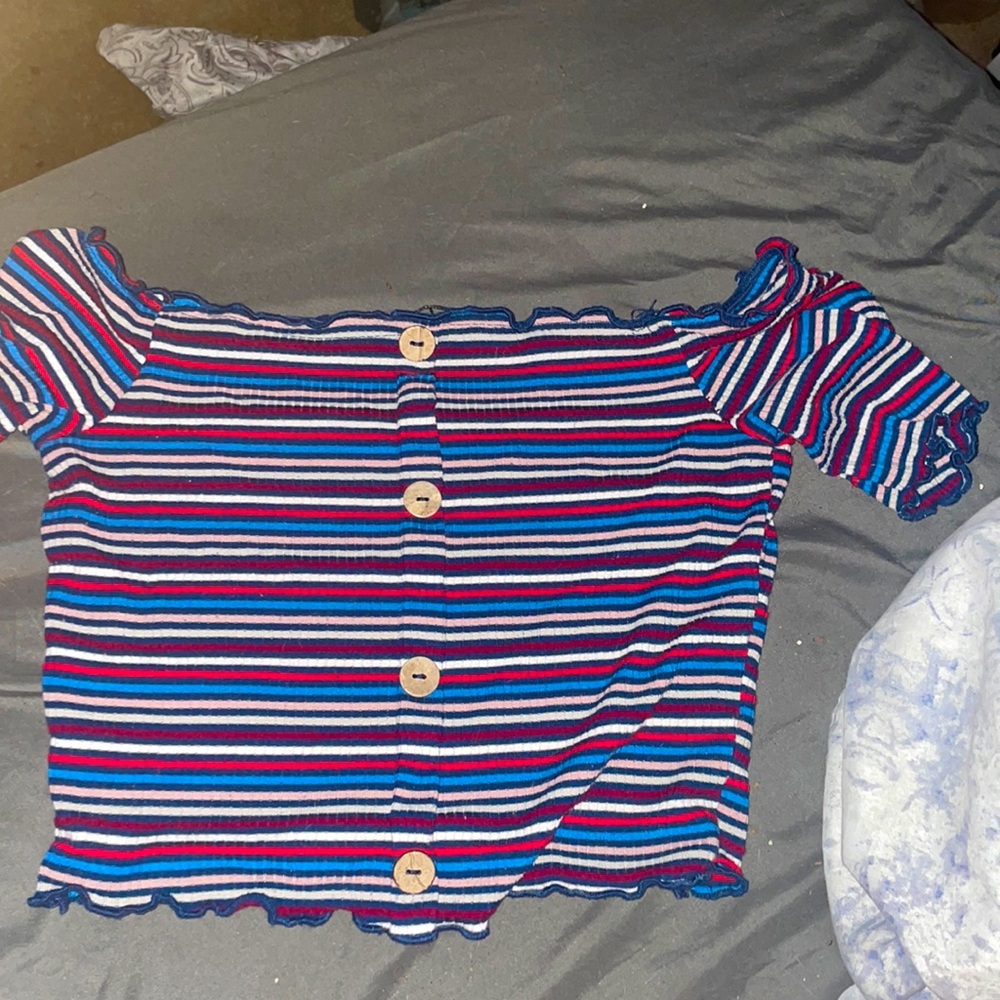 Red blue and white and pink crop tube top